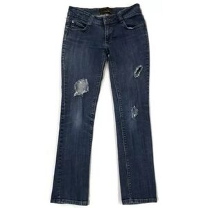 💠URBAN BEHAVIOR Slim Low Rise Jeans Destructed Dark Wash Distressed Denim